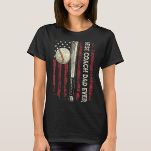 Mens Best Dad Coach Ever Flag Baseball Dad Men F T-Shirt