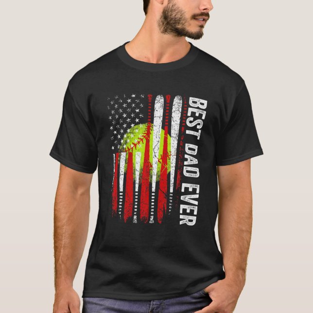 Mens Best Dad Ever American Flag Coach Softball Da T-Shirt (Front)