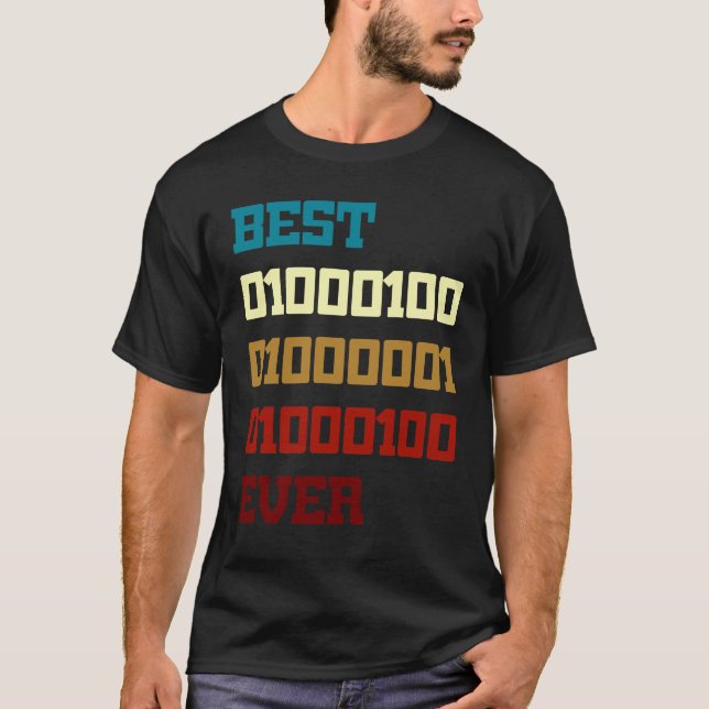Mens Best Dad Ever Shirt Binary Code Father's Day (Front)
