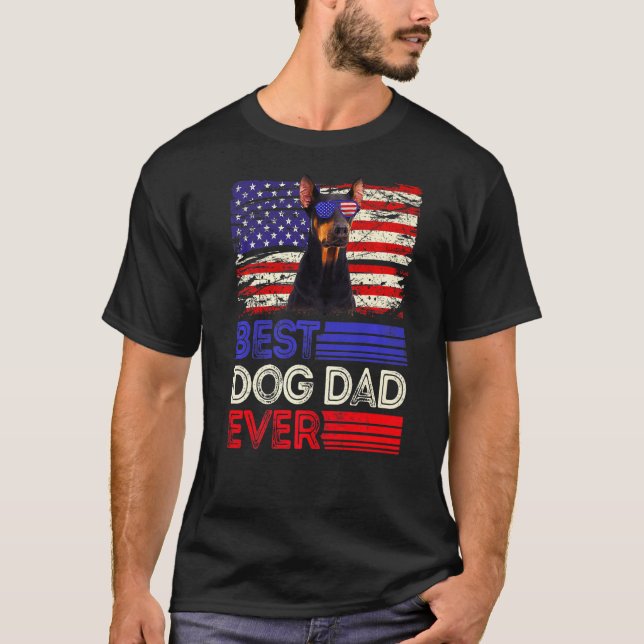 Mens Best Doberman Dad Ever American Flag Patrioti T-Shirt (Front)