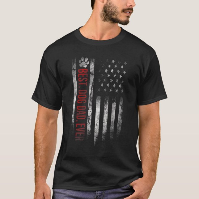 Mens Best Dog Dad Ever American Flag Father's Day  T-Shirt (Front)