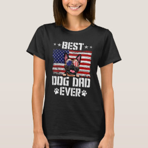 Mens Best Dog Dad Ever French Bulldog American Fla T-Shirt