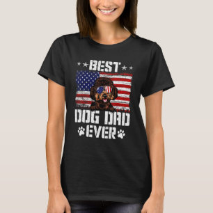 Mens Best Dog Dad Ever Poodle American Flag 4th Of T-Shirt