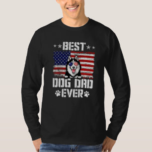 Mens Best Dog Dad Ever Siberian Husky American Fla T-Shirt