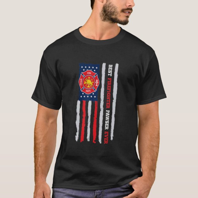 Mens Best Firefighter Pawser Ever Us Flag Fireman  T-Shirt (Front)
