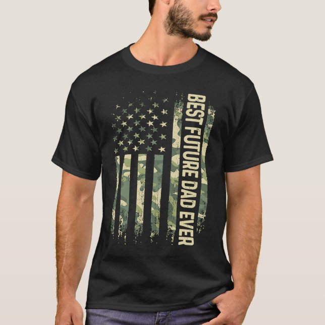 Mens Best Future Dad Ever Camo American Flag Fathe T-Shirt (Front)