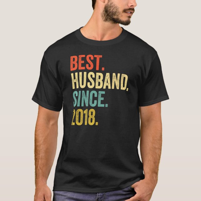 Mens Best Husband Since 2018 4th Wedding Anniversa T-Shirt (Front)