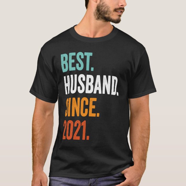 Mens Best Husband Since 2021 2nd wedding anniversa T-Shirt (Front)
