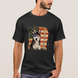 Mens Best Husky Dad Ever American Flag Dog Father  T-Shirt