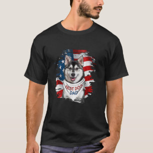Mens Best Husky Dad Ever American Flag Dog Father T-Shirt