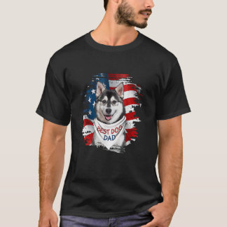 Mens Best Husky Dad Ever American Flag Dog Father T-Shirt