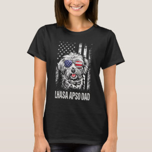 Mens Best Lhasa Apso Dad Ever American Flag Dog T-Shirt