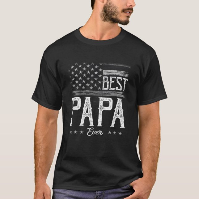 Mens Best Papa Ever American Flag Grandpa Gift T-Shirt (Front)