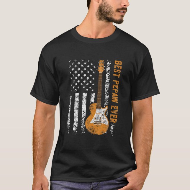 Mens Best Pepaw Ever American Flag Guitar Christma T-Shirt (Front)