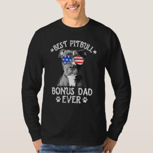Mens Best Pitbull Bonus Dad Ever American Flag 4th T-Shirt
