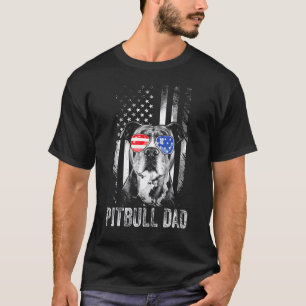 Mens Best Pitbull Dad Ever American Flag  Dog T-Shirt