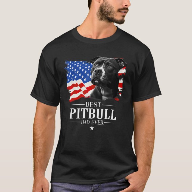 Mens Best Pitbull Dad Ever American Flag Father s  T-Shirt (Front)