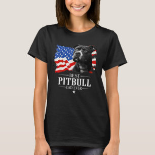 Mens Best Pitbull Dad Ever American Flag Father s  T-Shirt