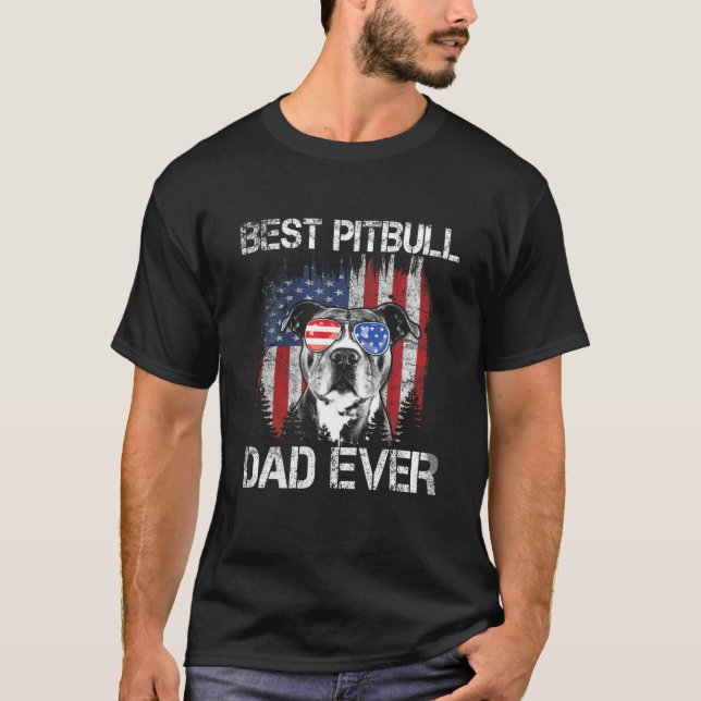 Mens Best Pitbull Dad Ever American Flag Pitbull D T-Shirt (Front)