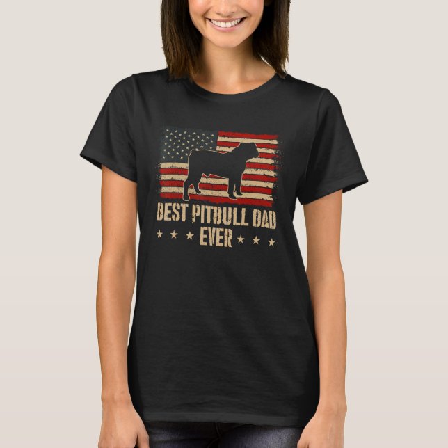 Mens Best Pitbull Dad Ever Dog  American Flag T-Shirt (Front)