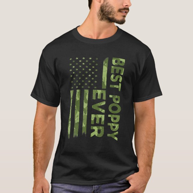 Mens Best Poppy Ever Father's Day Camouflage Ameri T-Shirt (Front)