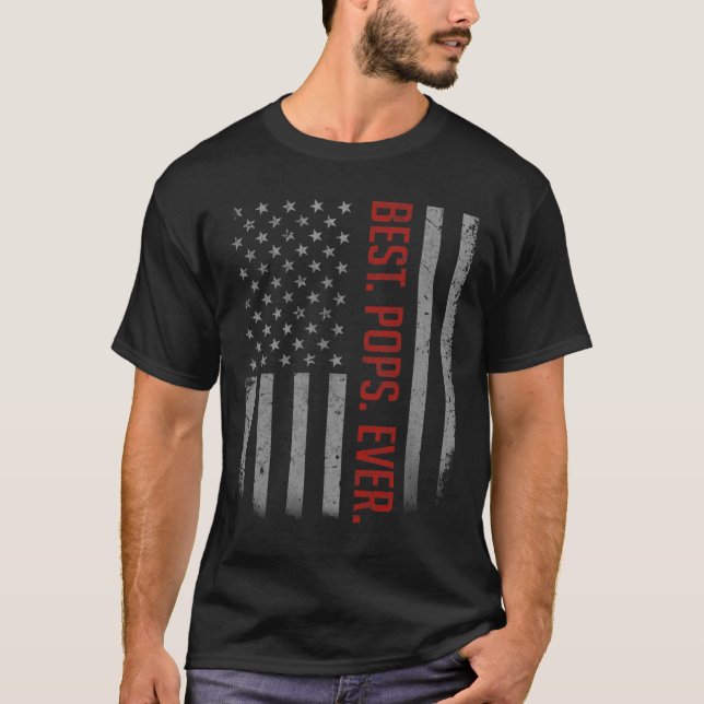 Mens Best Pops Ever US American Flag Shirt Gifts F (Front)