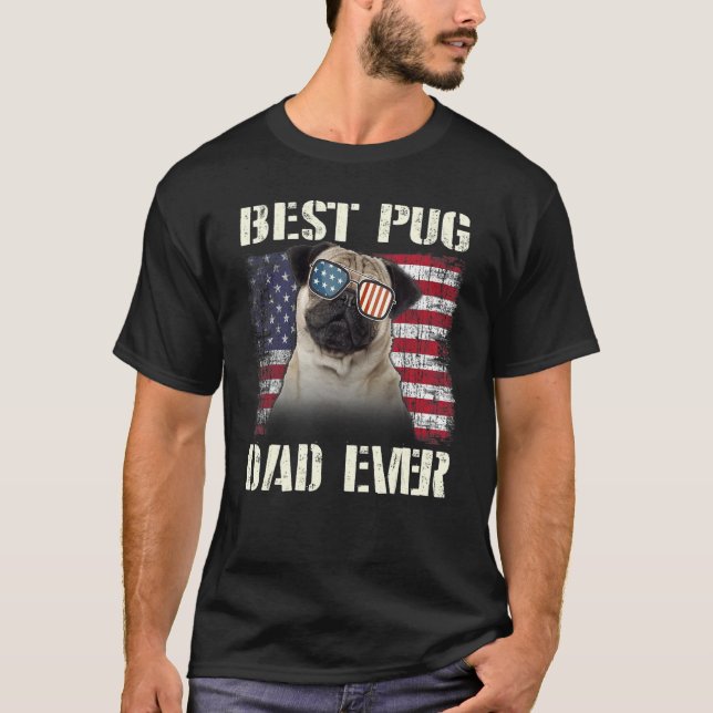 Mens Best Pug Love Sunglasses Dad Ever American Fl T-Shirt (Front)