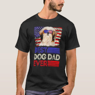 Mens Best Shih Tzu Dad Ever American Flag Patrioti T-Shirt