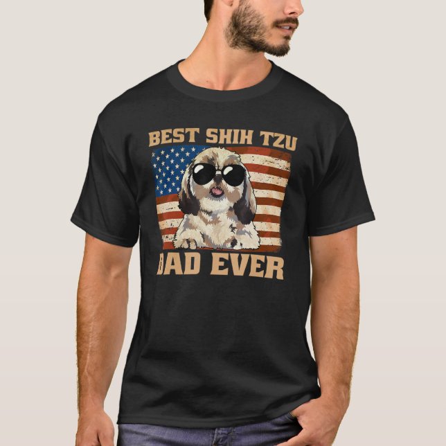 Mens Best Shih Tzu Dad Ever Usa American Flag Meri T-Shirt (Front)