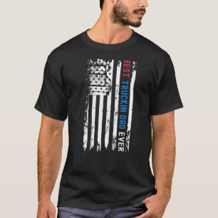 Mens Best Truckin Dad Ever Retro American Flag Fat T-Shirt