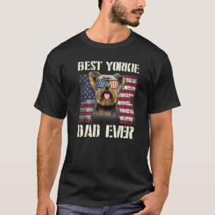 Mens Best Yorkie Sunglasses Dad Ever American Flag T-Shirt