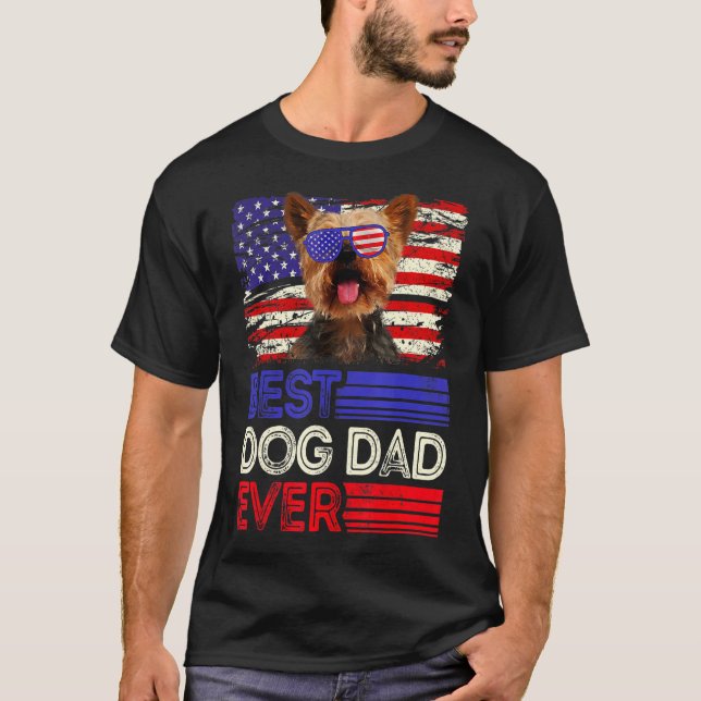 Mens Best Yorkshire Terrier Dad Ever American Flag T-Shirt (Front)