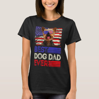 Mens Best Yorkshire Terrier Dad Ever American Flag T-Shirt