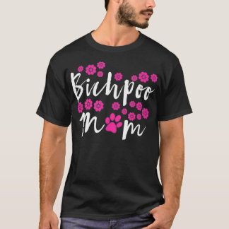Mens Bichpoo Mom Pink Flower Design with Pink Paw  T-Shirt
