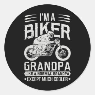Mens Biker Grandpa Much Cooler Motorcyle Bike Gran Classic Round Sticker