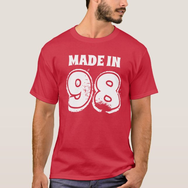 Mens Birthday Made in 98 Distressed Text Burgundy T-Shirt (Front)