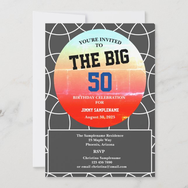 Men's Birthday Party Geometric Pattern Grey Invitation (Front)