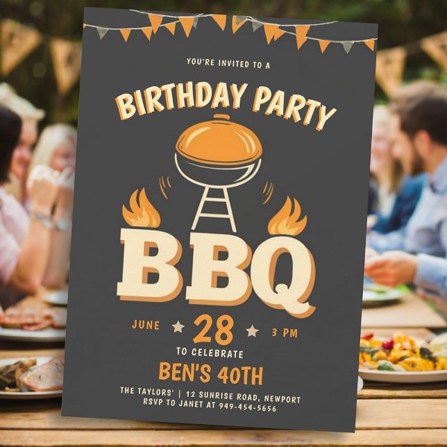 Men's Birthday Party Ideas Backyard BBQ Rustic Invitation (mens birthday party ideas backyard bbq barbeque rustic vintage milestone personalized invitation)