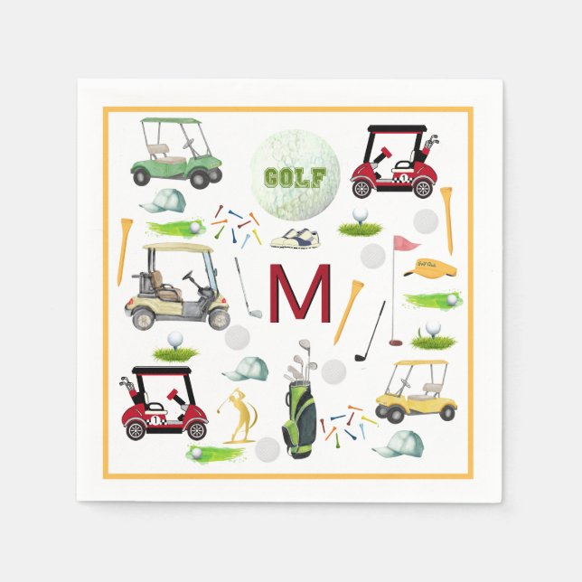 Men's Birthday Retirement Golf Theme Monogram Napkin (Front)