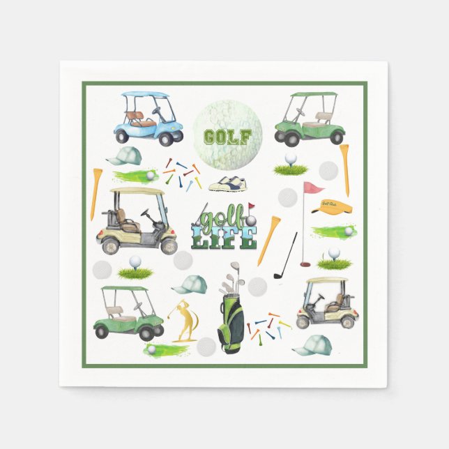 Men's Birthday Retirement Golf Theme Monogram Napkin (Front)