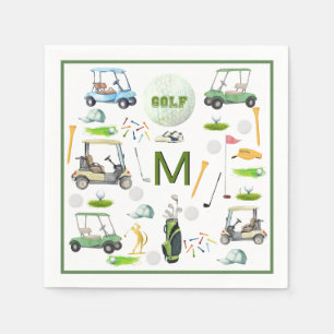 Men's Birthday Retirement Golf Theme Monogram Napkin