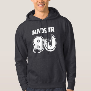 Mens Birthday Year Made in 80 Distressed Look Hoodie