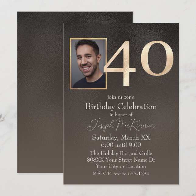 Men's Black and Brown 40th Birthday Invitation (Front/Back)