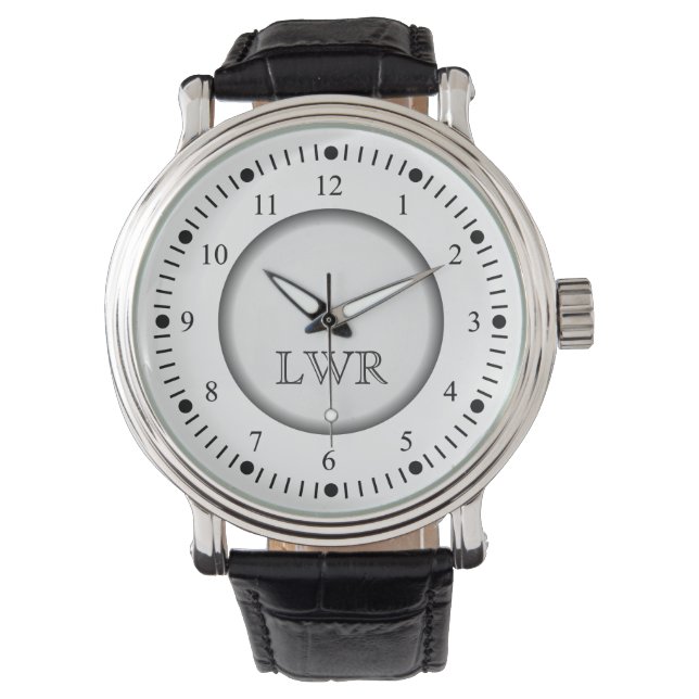 Men's Black and White Monogram Watch (Front)
