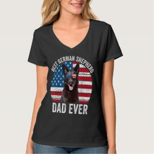 Mens Black German Shepherd Dad American Flag Gsd D T-Shirt
