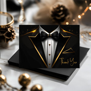 Mens Black Gold Birthday Party Thank You Card