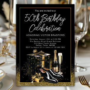 Mens Black Gold Sophisticated Upscale Birthday Invitation