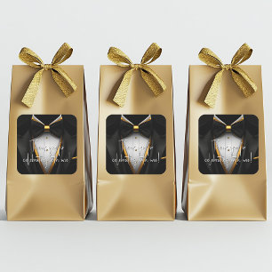 Mens Black Gold Tuxedo Birthday Party Square Sticker