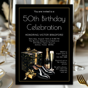 Mens Black Gold Upscale Birthday Invitation