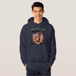 Men's Black Santa Owl Hooded Sweatshirt
